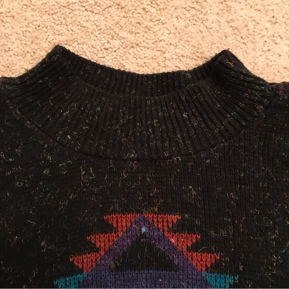 Vintage 80s Crewneck Sweater Womens XL Black Acrylic High Collar Fuzzy USA Made - Picture 5 of 7